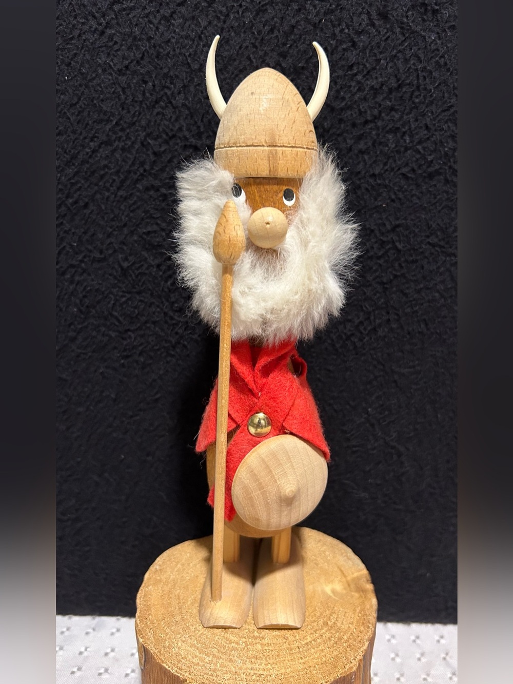 Large Danish Wooden Viking Figure W/ Helmet 9 Inches Tall Mid Century Modern
